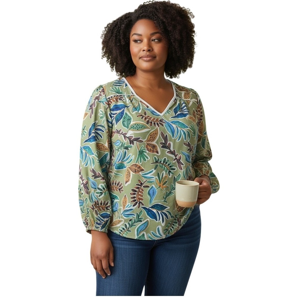 Weekend Suzanne Betro Floral Print Blouse Tunic Top Women's Size L-Artful Prints